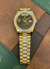 Day-Date Black Dial with Iced Out Bezel & Iced Out Chain