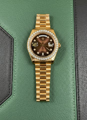 Day-Date Rose Gold with Coffee Dial & Stone Bezel