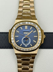 Patek Philippe Nautilus Inspired Rose Gold Blue Dial with Stone Bracket Bezel