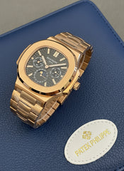 PP Nautilus Rose Gold Color Moon Phase Black Dial