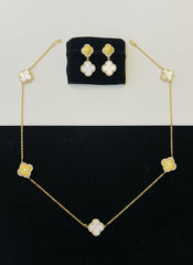 Van Cleef Inspired Mother of Pearl Necklace Set – Gold Plated 925 Silver with Tops
