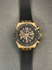 Black Ceramic & Rose Gold Chronograph Quartz Watch with Silicon Strap
