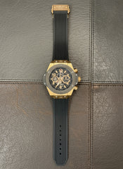 Black Ceramic & Rose Gold Chronograph Quartz Watch with Silicon Strap