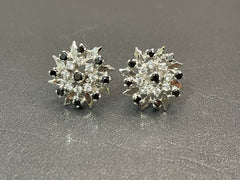 925 Silver Flower-Style Tops with Black Stone & Zircon
