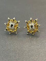 Two-Tone Gold Plated 925 Silver Tops with Zircon & Black Onyx