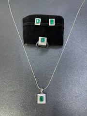 Green Stone with Zircon Frame Locket, Tops & Ring Set in 925 Silver