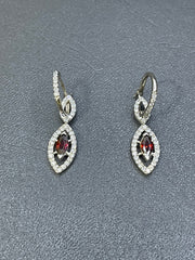 925 Silver Hoop Hanging Earrings with Garnet Color Stone & Zircon