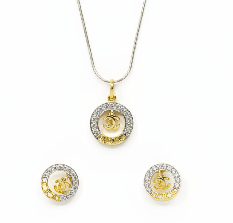 Signature Two-Tone Interlocking Logo Set – Locket & Earrings | Time N Treasure