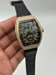 Diamond Rose Gold Vanguard Tonneau Custom Watch – Skeleton Tourbillon Dial
