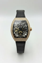 Diamond Rose Gold Vanguard Tonneau Custom Watch – Skeleton Tourbillon Dial