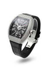 Diamond Silver Vanguard Tonneau Watch – Black Yachting Dia