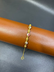 Gold-Plated Silver Bracelet – Floral Leaf & Ball Design with Red, Purple & Zircon Stones | Time N Treasure