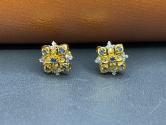 Four-Side Leaf Tops – Blue Stone & Zircon | Gold-Plated 925 Silver