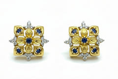 Four-Side Leaf Tops – Blue Stone & Zircon | Gold-Plated 925 Silver