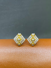 Rhombus Shape Tops with Floral Zircon Design | Gold-Plated 925 Silver