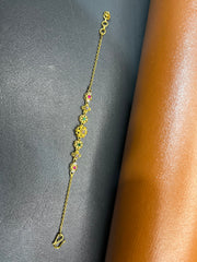 Seven-Flower Chain Bracelet – Red, Green & Purple Stones | Gold-Plated Silver 925 | Time N Treasure