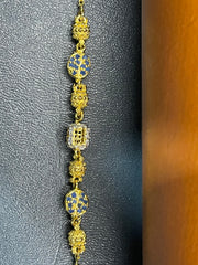 Silver Bracelet – Four Balls, Two Leaf Design with Blue & Zircon Stones and Center Cage Zircon Ball | Time N Treasure
