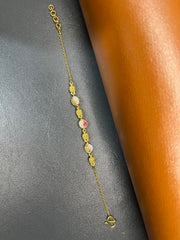 Gold-Plated Silver Bracelet – Floral Leaf & Ball Design with Red, Purple & Zircon Stones | Time N Treasure