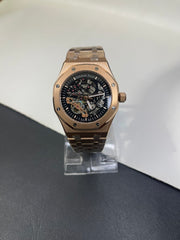 Royal Oak Skeleton Watch – Rose Gold Color Case with Black Dial | Automatic Movement