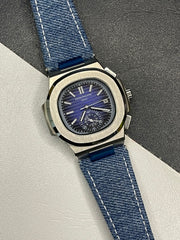 Nautilus Flyback Chronograph Watch – Blue Dial with Denim Strap | Stainless Steel Case