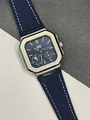 Cubitus Chronograph Watch – Navy Blue Dial with Denim Strap | Stainless Steel Case | Moon Phase & Date