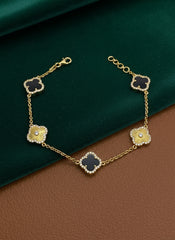 Van Cleef Inspired Plain & Black Stone Chain Bracelet – 925 Silver