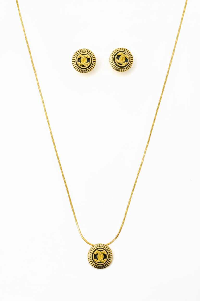 CC Logo Locket & Tops Set – Black Stone | Gold-Plated 925 Silver