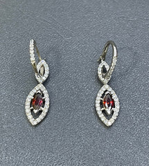 925 Silver Hoop Hanging Earrings with Garnet Color Stone & Zircon