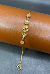 Five-Flower Chain Bracelet – Gold-Plated 925 Silver with Red, Blue & Zircon Stones | Time N Treasure