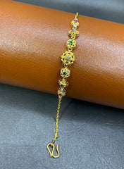 Seven-Flower Chain Bracelet – Red, Green & Purple Stones | Gold-Plated Silver 925 | Time N Treasure