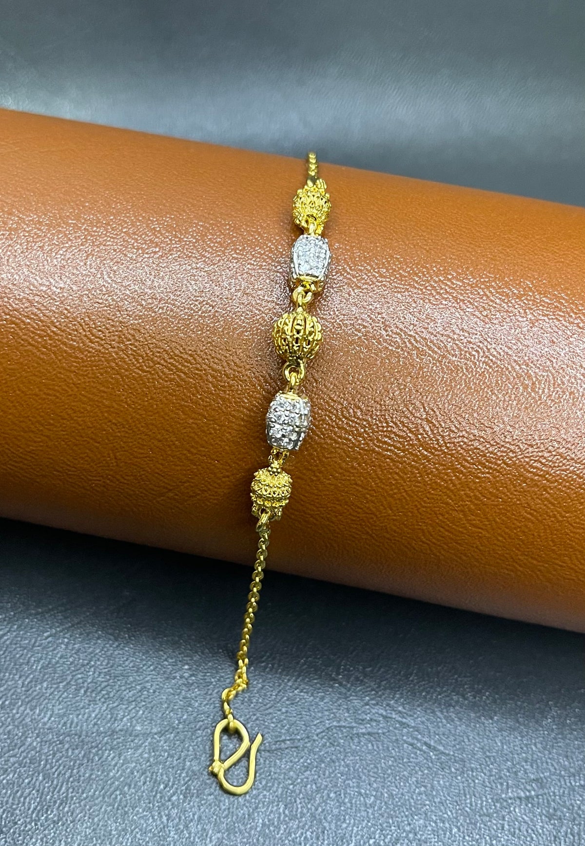 Silver Bracelet with Three Metal Balls and Zircon Stones | Time N Treasure