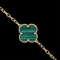 Van Cleef Inspired Alhambra Green Malachite Gold Plated 925 silver Bracelet