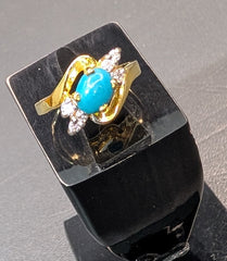 Gold Plated Silver Turquoise Ring with Zirconia Accent | Time N Treasure