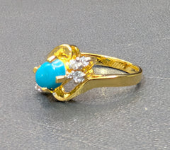 Gold Plated Silver Turquoise Ring with Zirconia Accent | Time N Treasure