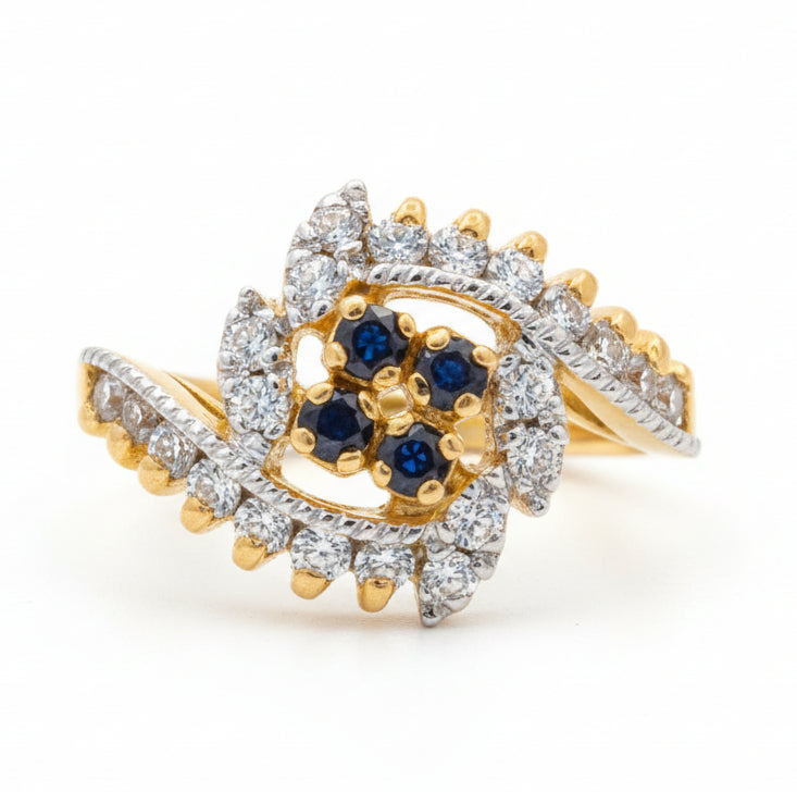 Midnight Blue Sapphire Spiral Ring with Zirconia Pavé | Time N Treasure
