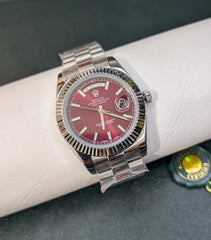 Stainless Steel Midnight Cherry Day-Date Custom Watch | Time N Treasure