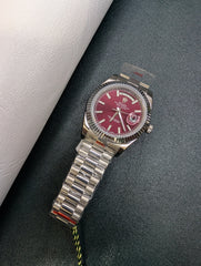 Stainless Steel Midnight Cherry Day-Date Custom Watch | Time N Treasure