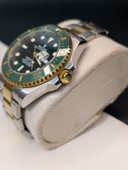 Two-Tone Gold & Silver Emerald Diver Custom Watch – Green Dial | Time N Treasure