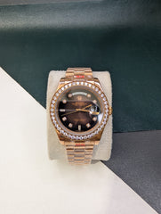 Day-Date Rose Gold with Coffee Dial & Stone Bezel