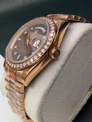 Day-Date Rose Gold with Coffee Dial & Stone Bezel