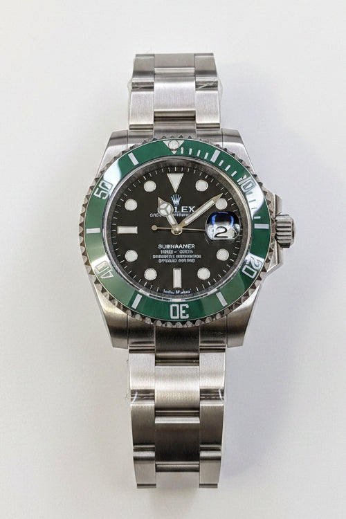 Green Ceramic Bezel Diver Custom Watch – Black Dial Oyster Chain | Time N Treasure