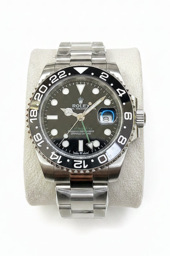 Black & Grey GMT Custom Watch – Stainless Steel Oyster Chain | Time N Treasure
