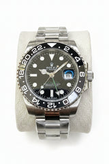 Black & Grey GMT Custom Watch – Stainless Steel Oyster Chain | Time N Treasure