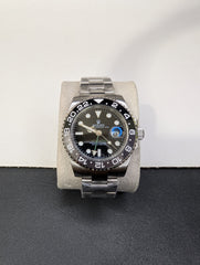 Black & Grey GMT Custom Watch – Stainless Steel Oyster Chain | Time N Treasure