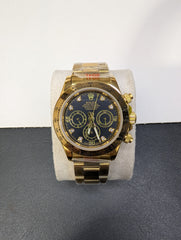 Yellow Gold Sports Chronograph Custom Watch – Black Dial with Crystals | Time N Treasure