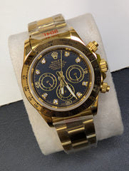 Yellow Gold Sports Chronograph Custom Watch – Black Dial with Crystals | Time N Treasure
