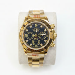 Yellow Gold Sports Chronograph Custom Watch – Black Dial with Crystals | Time N Treasure