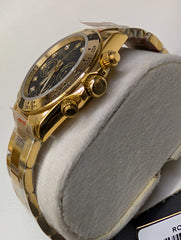 Yellow Gold Sports Chronograph Custom Watch – Black Dial with Crystals | Time N Treasure
