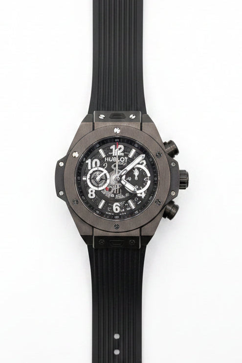 Black Quartz Chronograph Watch – Skeleton Dial Rubber Strap | Time N Treasure