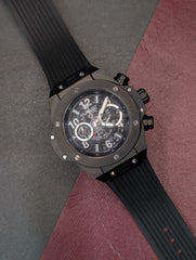 Black Quartz Chronograph Watch – Skeleton Dial Rubber Strap | Time N Treasure